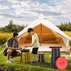 Pallar>Bärbar Teleskopisk Pall, Justerbara Fällstolar för Utomhusresor Camping Fiske Vandring Trädgårdsarbete Inomhus RÖD
