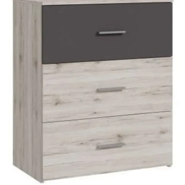 AUCUNE Byråer>Byrå - ADRIA - 3 lådor - Ask ek / Vanlig grå - 75,2 x 41,3 x 89,7 cm