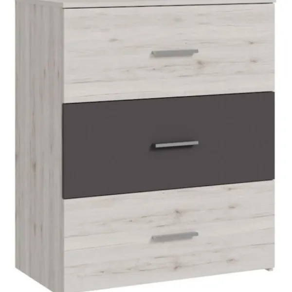 AUCUNE Byråer>Byrå - ADRIA - 3 lådor - Ask ek / Vanlig grå - 75,2 x 41,3 x 89,7 cm