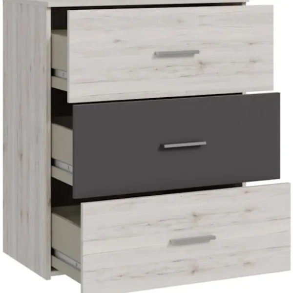 AUCUNE Byråer>Byrå - ADRIA - 3 lådor - Ask ek / Vanlig grå - 75,2 x 41,3 x 89,7 cm
