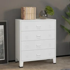 vidaXL Byråer>Byrå industriell vit 78x40x93 cm metall