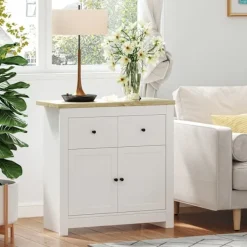Northio Sideboards>Byrå med gott om förvaringsutrymme, skänk med mjukstängande dörrar, 2 lådor, justerbar hylla, vit