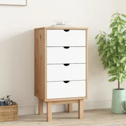 vidaXL Byråer>Byrå OTTA brun&vit 45x39x90cm massiv furu