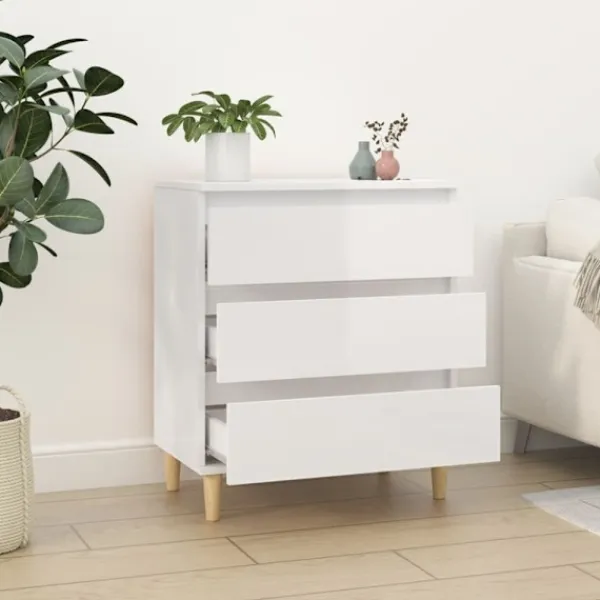 vidaXL Byråer>Byrå vit högglans 60x35x70 cm konstruerat trä