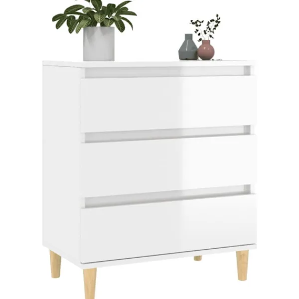 vidaXL Byråer>Byrå vit högglans 60x35x70 cm konstruerat trä