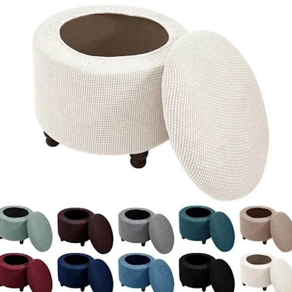 Sittpuffar>{CACA} 2-pack runt ottomanöverdrag för förvaring av ottoman VIT Vit