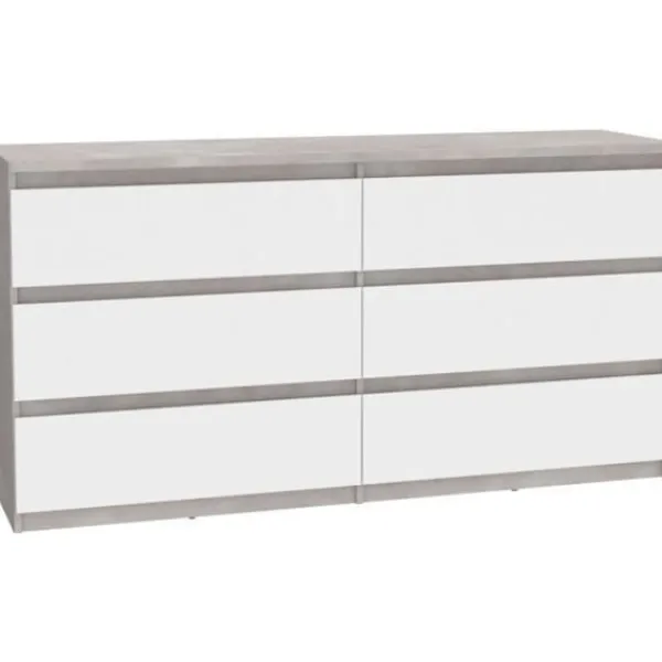 Byråer>CHELSEA 6 lådor byrå - Vit/ljus betongfärg - L 154 x D 42,2 x H 79,9 cm
