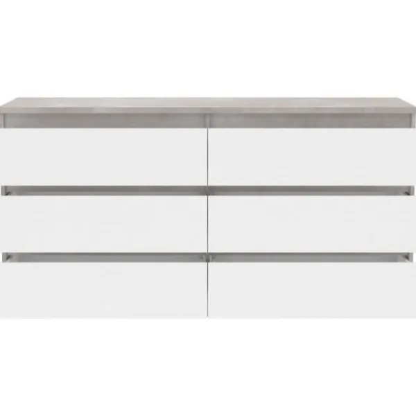 Byråer>CHELSEA 6 lådor byrå - Vit/ljus betongfärg - L 154 x D 42,2 x H 79,9 cm