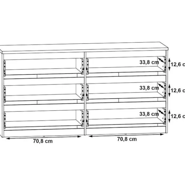 Byråer>CHELSEA 6 lådor byrå - Vit/ljus betongfärg - L 154 x D 42,2 x H 79,9 cm
