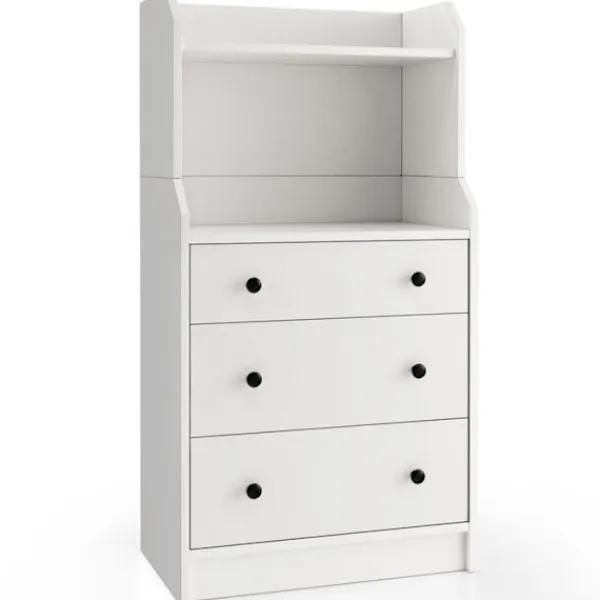 COSTWAY Byråer>3 lådor byrå med 2 öppna hyllor, tippskydd, för vardagsrum, sovrum, entré, 58x36x111cm,
