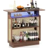 COSTWAY Balkongmöbler>Barbord i PE-rattan med flätverk 120 x 55 x 110 cm - RGB LED-belysning - 3 stöd för fotade glas och 3 hyllor