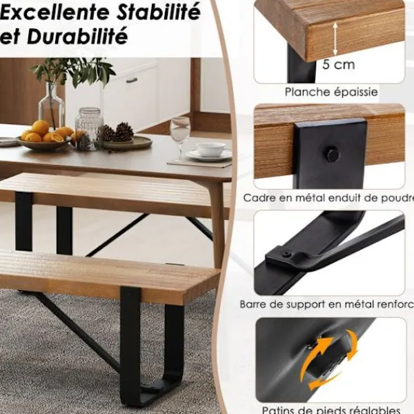 COSTWAY Sideboards>Bänk i industriell stil - 152,5x43x44 CM - Metallstruktur, Max belastning: 300 KG för korridor, entré och kök