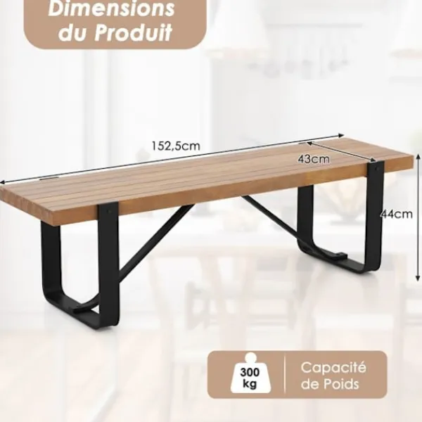 COSTWAY Sideboards>Bänk i industriell stil - 152,5x43x44 CM - Metallstruktur, Max belastning: 300 KG för korridor, entré och kök