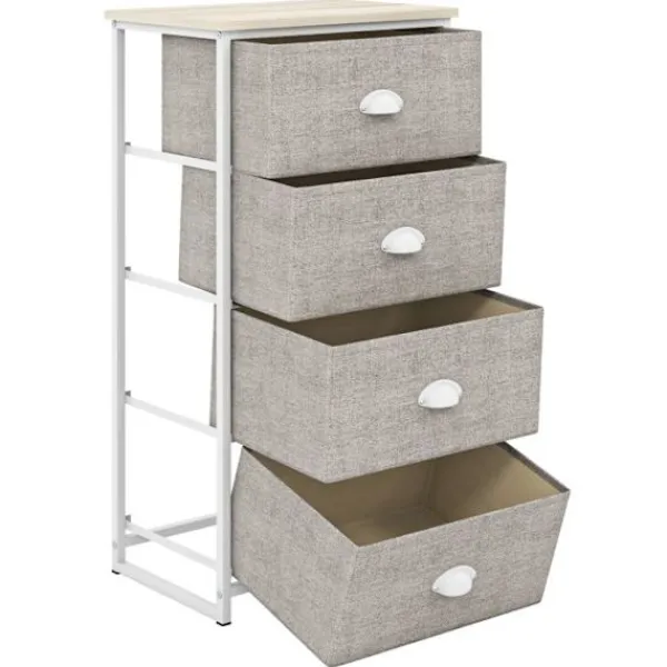 COSTWAY Byråer>byrå med 4 tyglådor, med metallram, hopfällbar, för sovrum, entré, vardagsrum, hall, 45 x 30 x 94 cm,