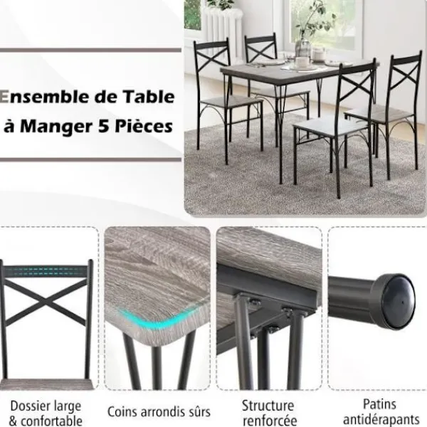 COSTWAY Matgrupper>5-delat matbordsset med 4 stolar, metallstomme, 110 x 70 x 76 cm, för kök, frukostvrå