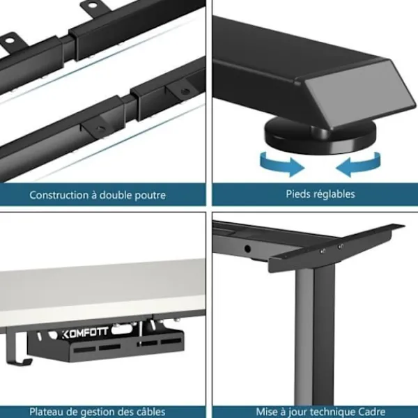 COSTWAY Kontorsmöbler>ELECTRIC STÅDBORD - 2 motorer - Justerbar i höjd (70-120 CM) och bredd (109-151 cm) Mindre än 50 dB