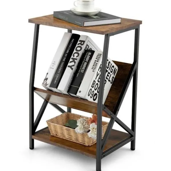 COSTWAY Småbord>Industrial 3-vånings sidobord, metallstomme, 40 x 30 x 61 CM, med öppen hylla, för kontor, sovrum