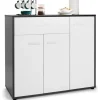 COSTWAY Sideboards>Köksskänk - 2 skåp, stor låda, ställbar hylla - Låg skänk - 88x40x80 CM - Vardagsrum, Matsal - Svart+Vit