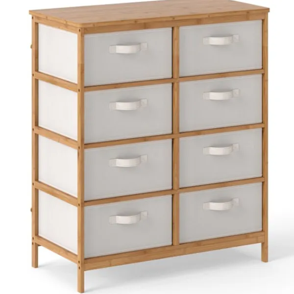 COSTWAY Byråer>Kommod med 8 Lådor i Tyg med Bamboostruktur, Avtagbara Tyglådor, för Skåp, Vardagsrum, Entré 80 x 40 x 94 cm