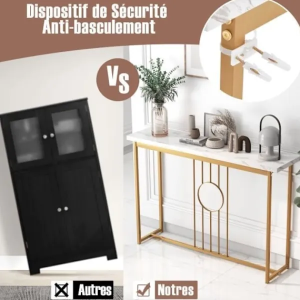 COSTWAY Småbord>Konsolbord, Entrémöbel med marmoreffekt 120 x 30 x 80,5 CM (L x B x H) - Guldmetallram, skandinavisk stil