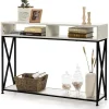 COSTWAY Sideboards>Konsolbord i industriell stil 120 x 23 x 79 CM Stålstativ Anti-tip Entréskåp Vit