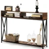 COSTWAY Sideboards>Konsolbord i Industriell Stil 120 x 23 x 79 CM Stålstruktur Hallmöbel Antiktippskydd Rustik Brun