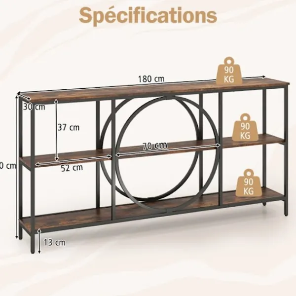 COSTWAY Sideboards>Konsolbord XXL - 3 Nivåer 180 x 30 x 90 cm (L x B x H) Industriell Stil Metallram