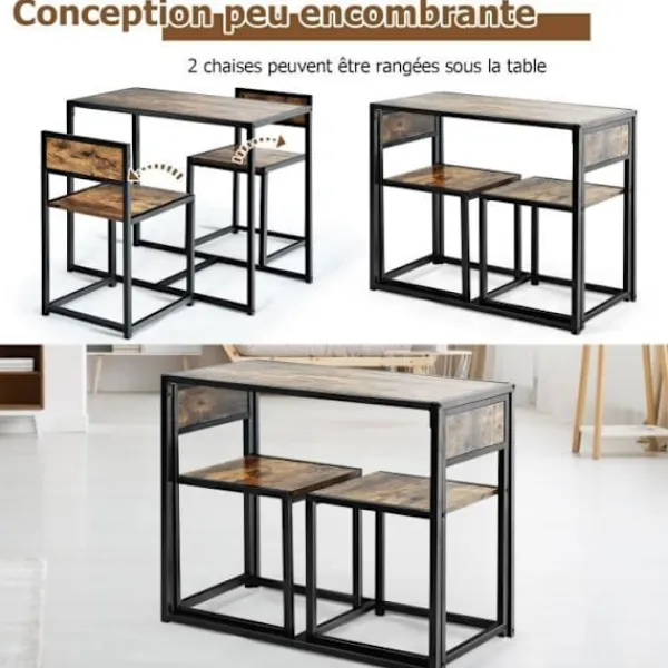 COSTWAY Matgrupper>Matbordsset 1 bord och 2 stolar Inbyggd modern industriell stil för matsal, bistro
