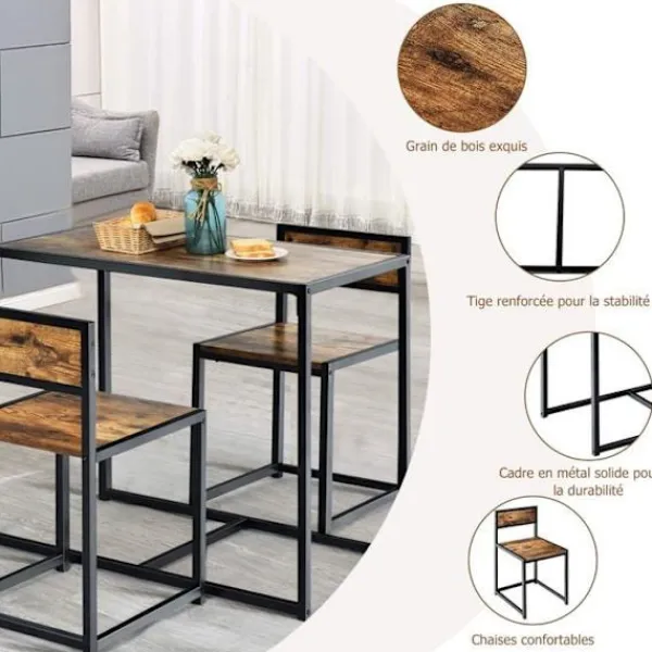COSTWAY Matgrupper>Matbordsset 1 bord och 2 stolar Inbyggd modern industriell stil för matsal, bistro