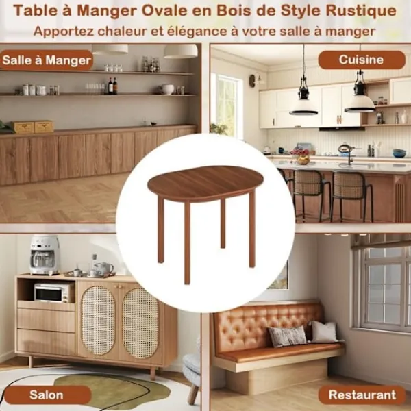COSTWAY Matgrupper>Oval Matbord 110x78x77cm i Gummitre för 2-4 Personer - Modernt för Små Lägenheter