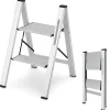 Balkongmöbler>COSTWAY Portabel 2-Stegs Hopfällbar Aluminiumstege med Bred Plattform Halkfria Gummifötter Lastkapacitet 150 kg
