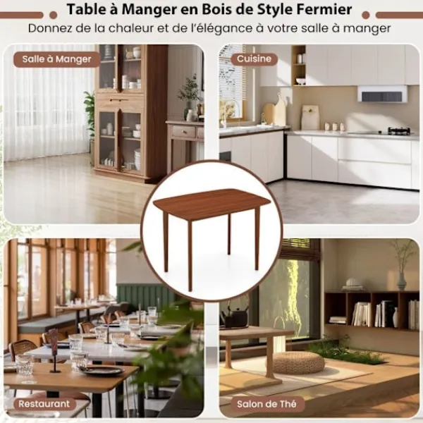 COSTWAY Matbord>Rektangulärt Matbord 110 x 78 x 77 cm för 2-4 Personer - Starka Gummiträben - Modern Stil