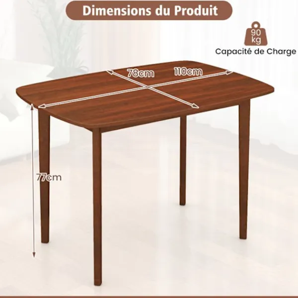 COSTWAY Matbord>Rektangulärt Matbord 110 x 78 x 77 cm för 2-4 Personer - Starka Gummiträben - Modern Stil