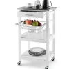 COSTWAY Sideboards>Rullande köksvagn med låda och trådkorg, serveringsvagn med rostfri stålbricka