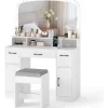 COSTWAY Sminkbord>Sminkbord med Pallen Hollywood Spegel Med Justerbart LED Ljus, Laddstation Vit