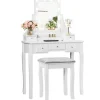 COSTWAY Sminkbord>Sminkbord med pall och 360° roterande spegel - Sminkbord - 10 LED-lampor med justerbar ljusstyrka, 5 lådor