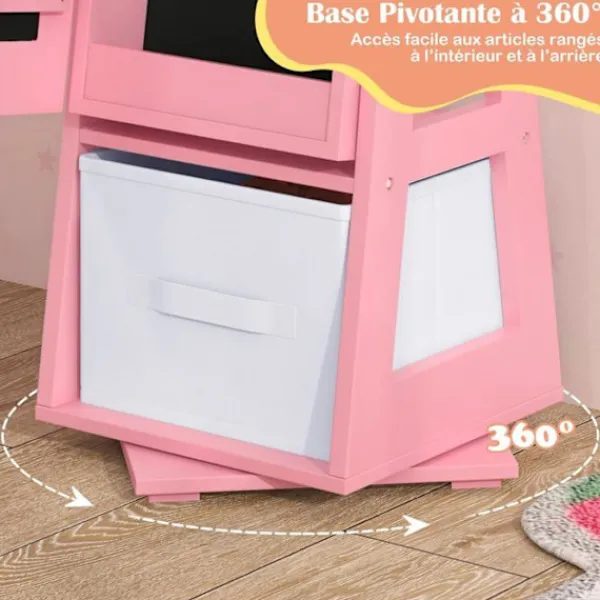 COSTWAY Sminkbord>Smyckesskåp för barn, fristående spegel med stor förvaringskapacitet och vridbar bas, rosa