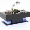 COSTWAY Soffbord>soffbord med 20 färgglada LED-lampor, sidobord med 22 lägen och lådor, fjärrkontroll, blank finish, svart