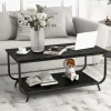 COSTWAY Soffbord>Soffbord med 2 Nivåer med Marmor Imiterad Top, 105x55x46,5 CM, Modern Fyrkantig Salongsbord i Metall, Svart