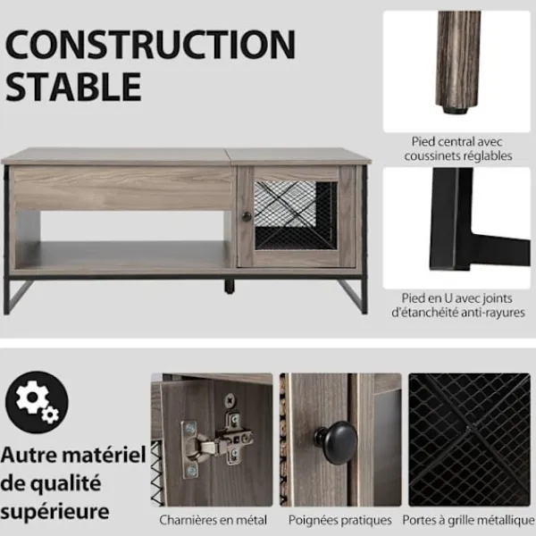 COSTWAY Soffbord>soffbord med pneumatisk lyftbricka, 104 x 55 x 58 CM, öppna fack och 2 skåp, 2-dörrars design