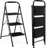 COSTWAY Pallar>Step Pall 3 Steg Vikbar Bred Heavy Metal Ram Halkfri pedal 64 x 39 x 90 cm Kapacitet 150 kg Svart