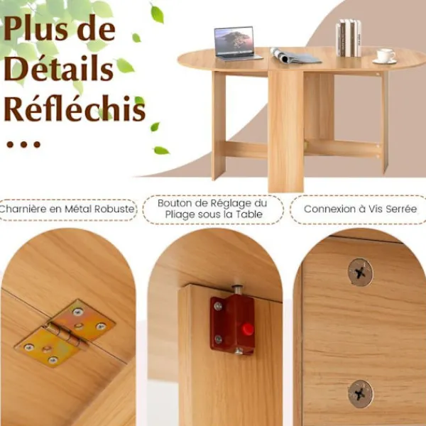 COSTWAY Matgrupper>Utökningsbart Matbord för 4-7 - Konvertibel med 2 Halvoval Förlängningar och Korsbas 163 x 80 x 75CM Naturlig