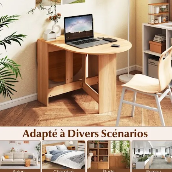 COSTWAY Matgrupper>Utökningsbart Matbord för 4-7 - Konvertibel med 2 Halvoval Förlängningar och Korsbas 163 x 80 x 75CM Naturlig