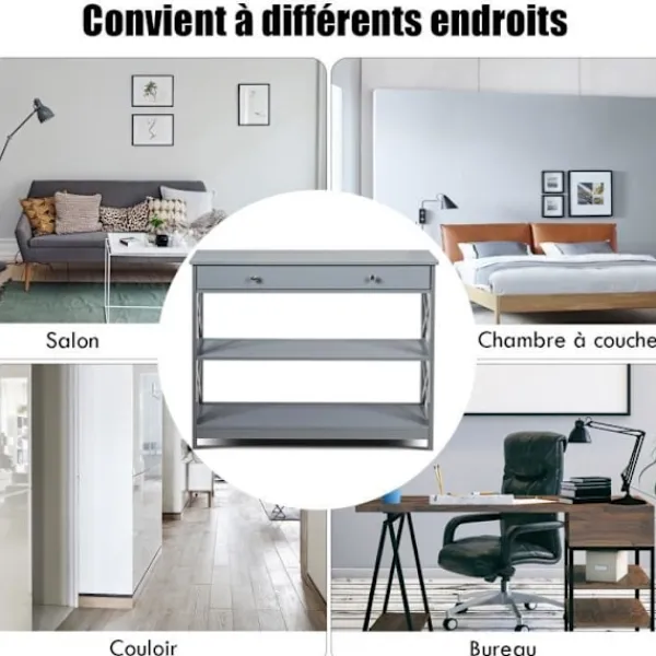 COSTWAY Sideboards>-konsol, entréenhet - 100 x 30 x 80 CM - 1 låda och 2 förvaringshyllor för hall, vardagsrum grå