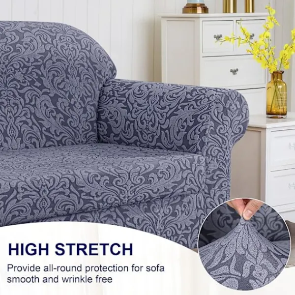 ATELA Soffor>Cover Cover 2 delar jacquard damast överdrag för 2 kuddar Stretch soffa Möbelskydd Stolöverdrag för vardagsrum barn, husdjur (Med