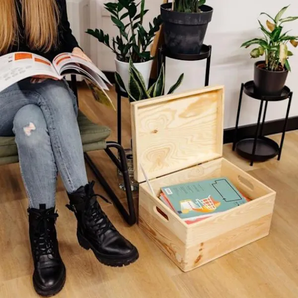 CREATIVE DECO Kistor & Koffertar>Förvaringslåda i trä 40x30x24cm | omålad | Box Stor låda Bröststamverktyg