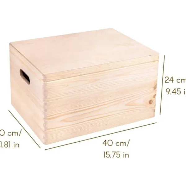 CREATIVE DECO Kistor & Koffertar>Förvaringslåda i trä 40x30x24cm | omålad | Box Stor låda Bröststamverktyg