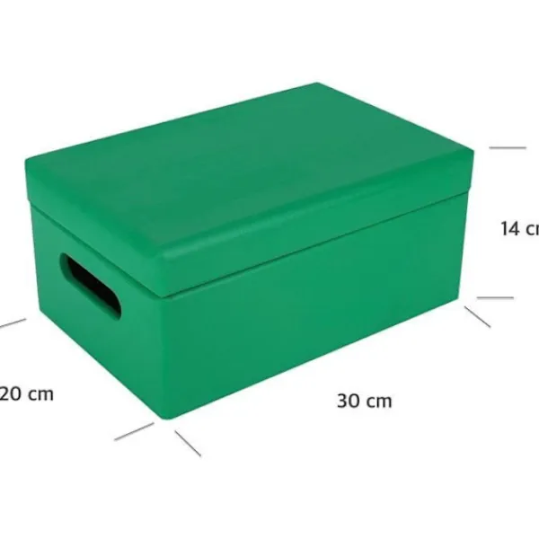 CREATIVE DECO Kistor & Koffertar>Green Träförvaringslåda - 30 x 20 x 14 cm - med lock och handtag