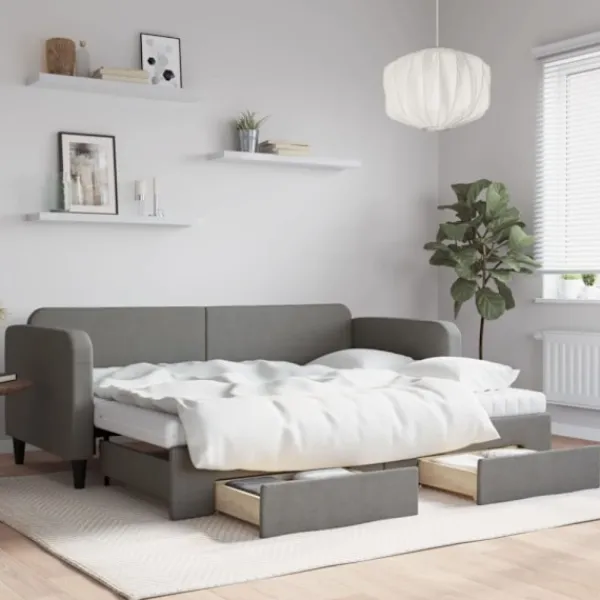 vidaXL Soffor>Dagbädd utdragbar med lådor mörkgrå 80x200 cm tyg