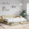 vidaXL Soffor>Dagbädd utdragbar med lådor gräddvit 100x200 cm tyg